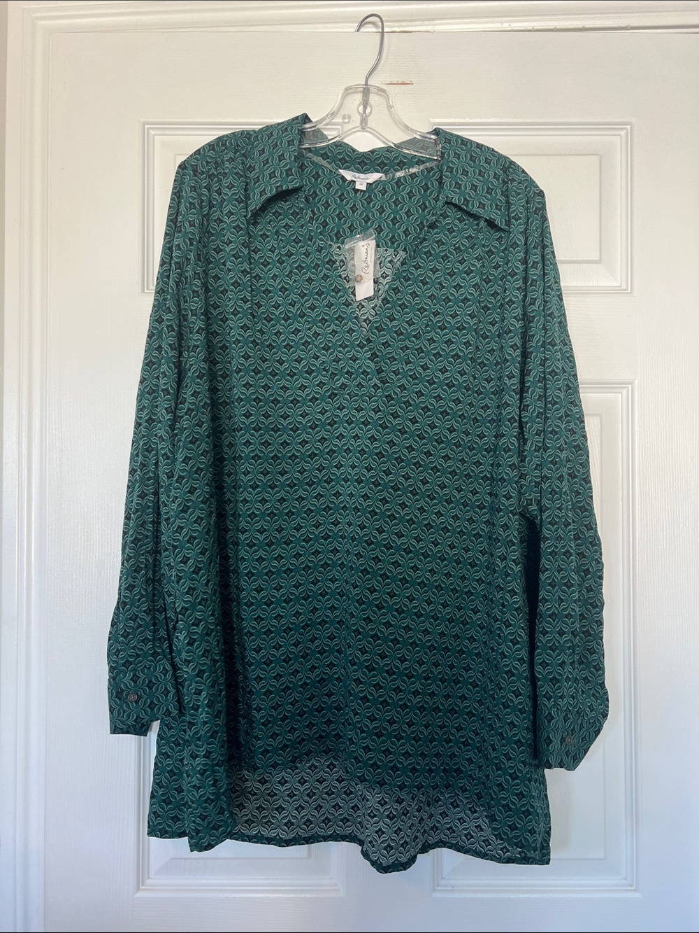 Reitmans Teal Green Printed V-Neck Tunic Top